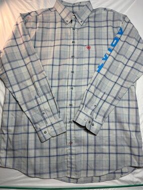 Ariat FR button down blue plaid cat2 XXLT tall men’s work shirt